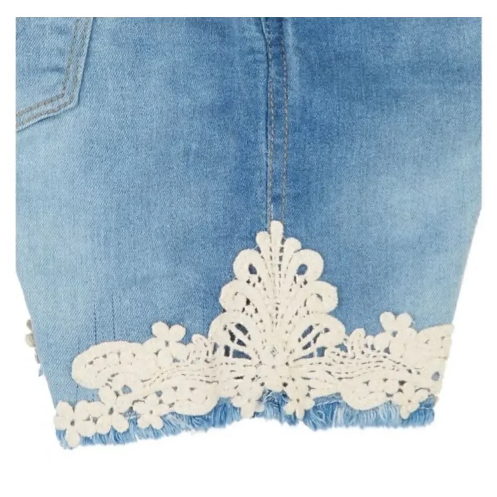Vigoss Girls Large Crochet Hem Denim Shortall